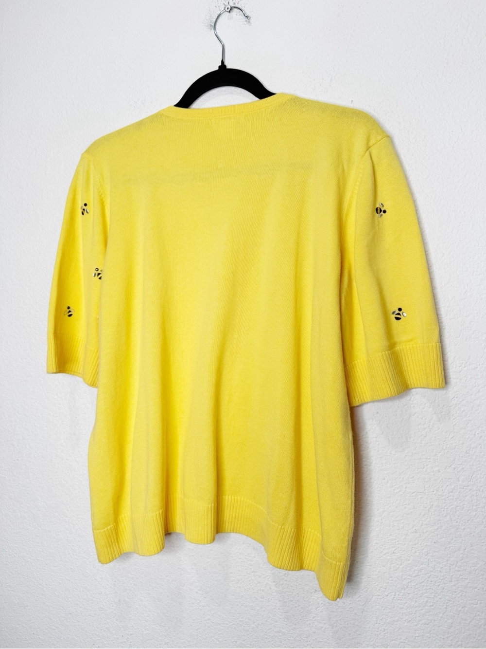 Vintage Bee Embellished Sweater Cardigan Shirt Sleeves Knit Cotton Twee - Picture 5 of 7